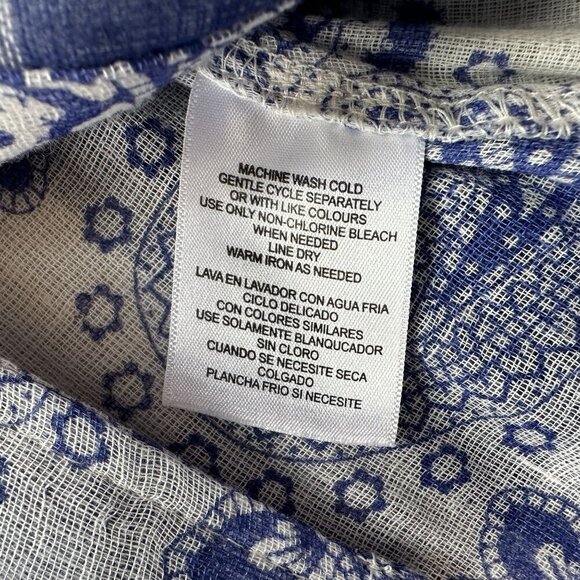 NWT Caribbean Joe Deep Surf Checker Blue White Button Shirt Top Womens Large - Picture 8 of 8